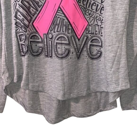 Live Breathe Fight Gray Breast Cancer Awareness Long Sleeve Top With Pink Ribbon - Picture 4 of 8